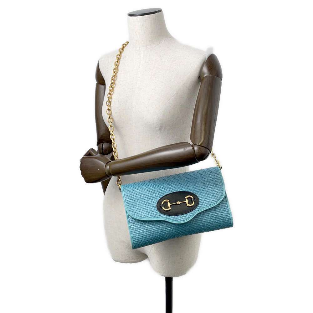 Gucci Chain Shoulder Bag Horsebit Straw Tan Clutch - Picture 4 of 12